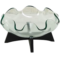 16" Clear Glass Kitchen Serving Bowl with Black Wooden Stand
