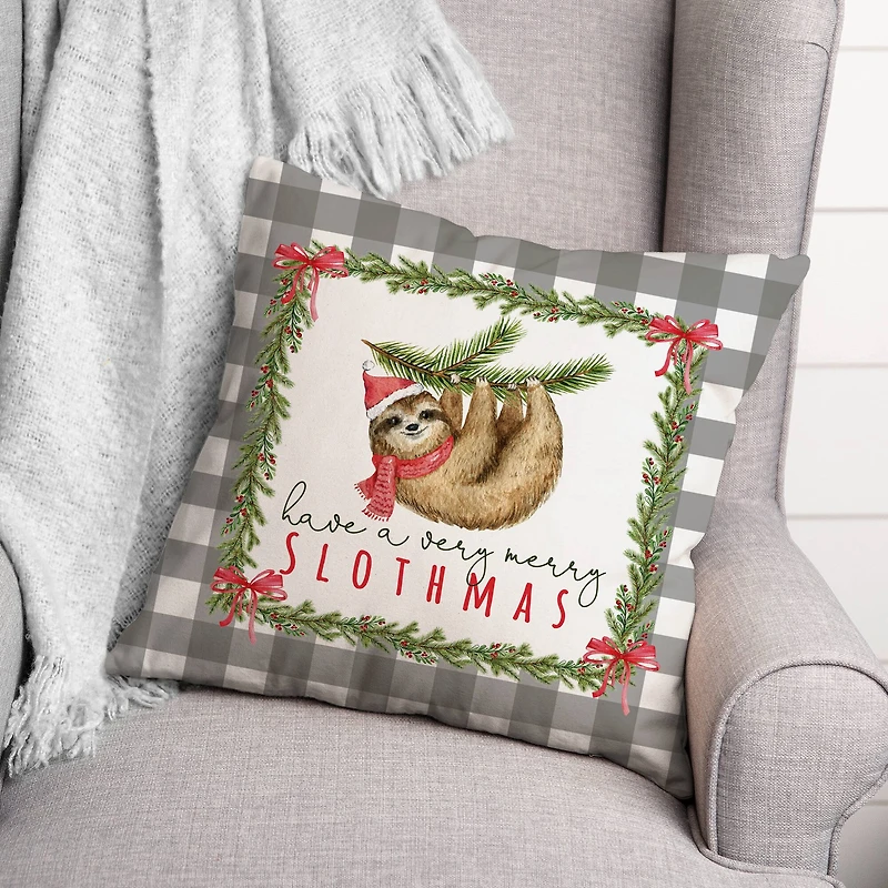 Merry Slothmas 18x18 Throw Pillow