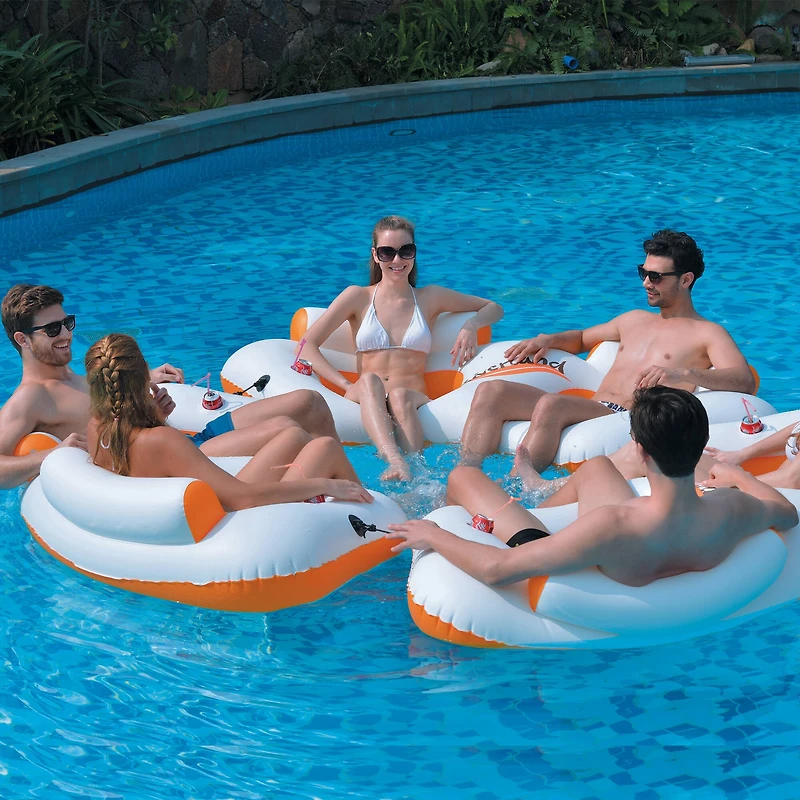 7ft. Orange & White River Land Inflatable Swimming Pool Sofa