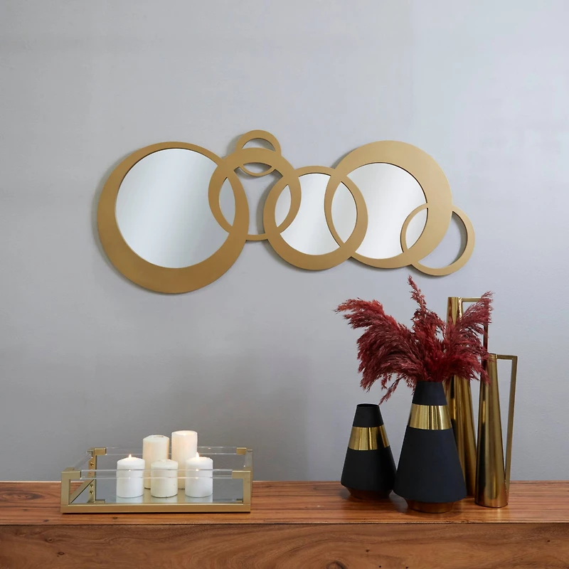 Gold Wood Circles Geometric Wall Mirror 56" x 1" x 23"