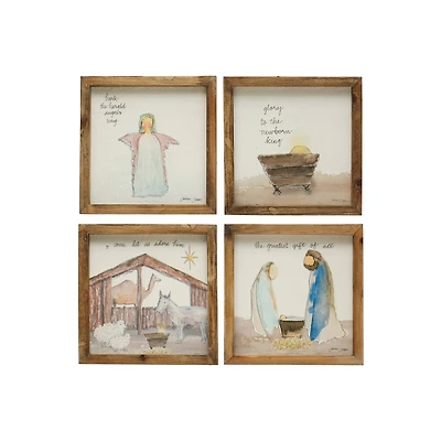 Hello Honey 8.25" x 8.25" Square Fir Wood Framed Wall Décor, 4ct.