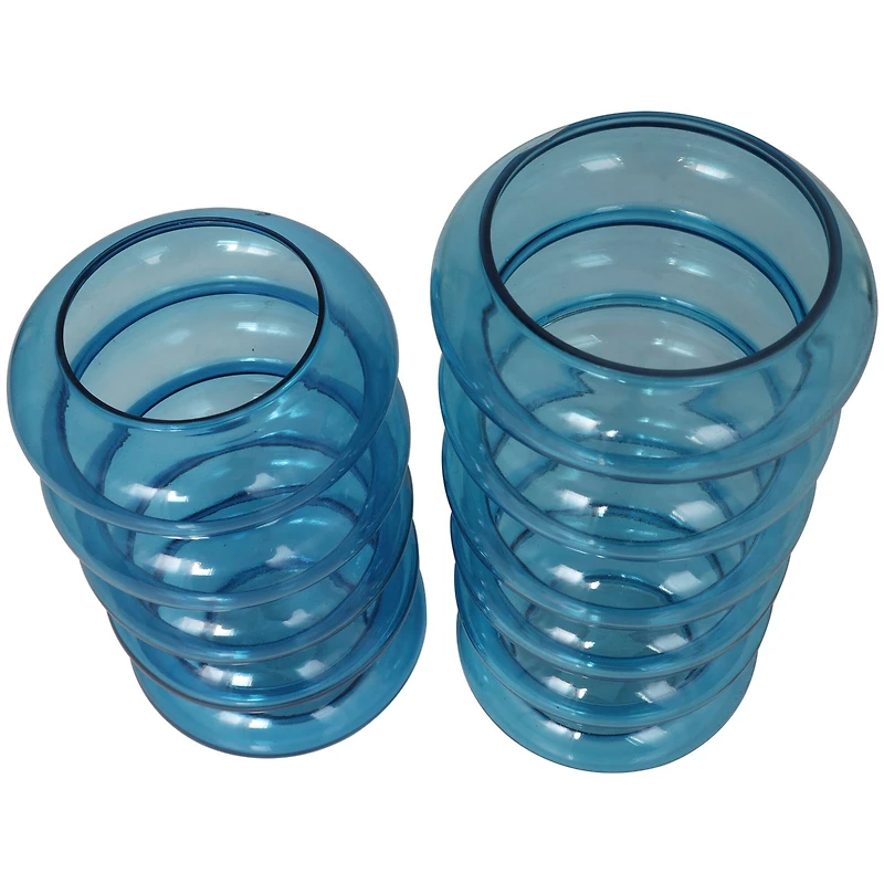 Blue Bubble Glass Vase Set