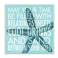 Stupell Industries Sunsets Cool Drinks Sand Beach Phrase Blue Starfish,12" x 12"