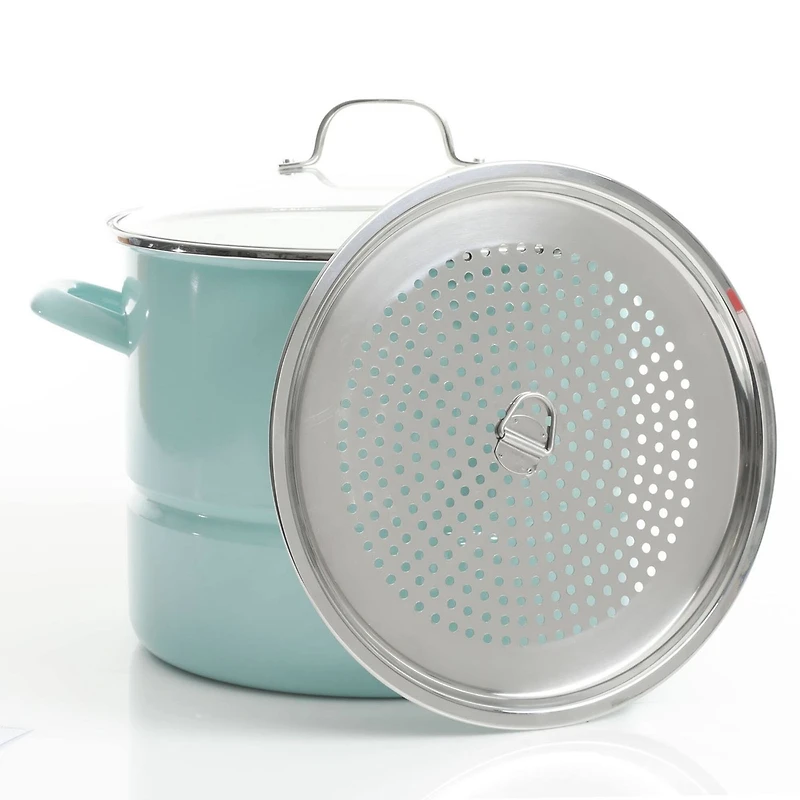 Kenmore® 16qt. Blue Stainless Steel Pot with Steamer Insert and Glass Lid