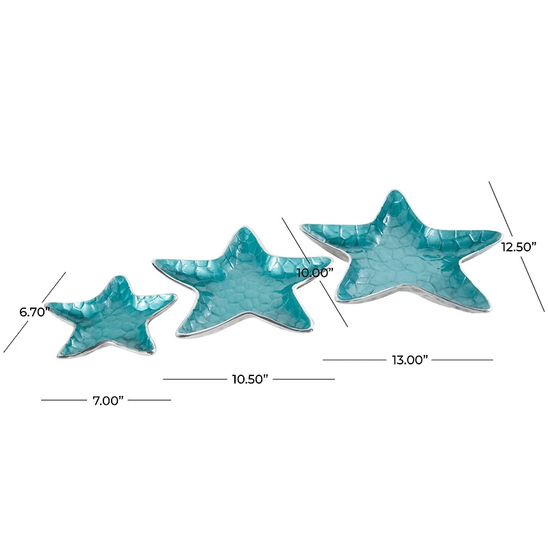 Blue Handmade Enameled Textured Aluminum Starfish Decorative Bowls Set