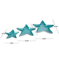 Blue Handmade Enameled Textured Aluminum Starfish Decorative Bowls Set