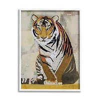 Stupell Industries Resting Jungle Tiger over Abstract Patterns in White Frame Wall Art