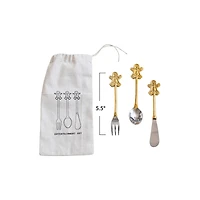 Hello Honey® 5" Brass & Metal Appetizer Cutlery with Gingerbread Man Handles