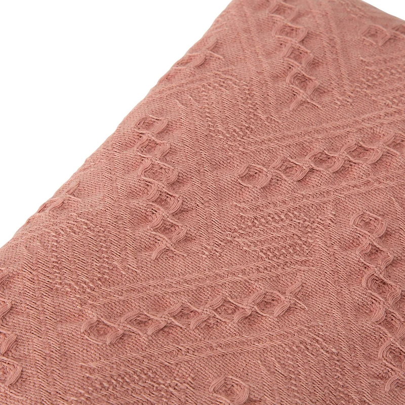 Glitzhome® Coral Pink Grid Cotton Woven Throw