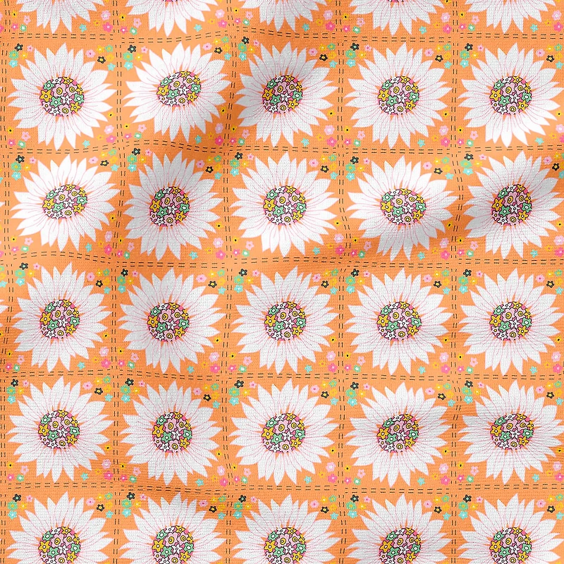 Fabric Editions Orange Retro Daisy Cotton Fabric