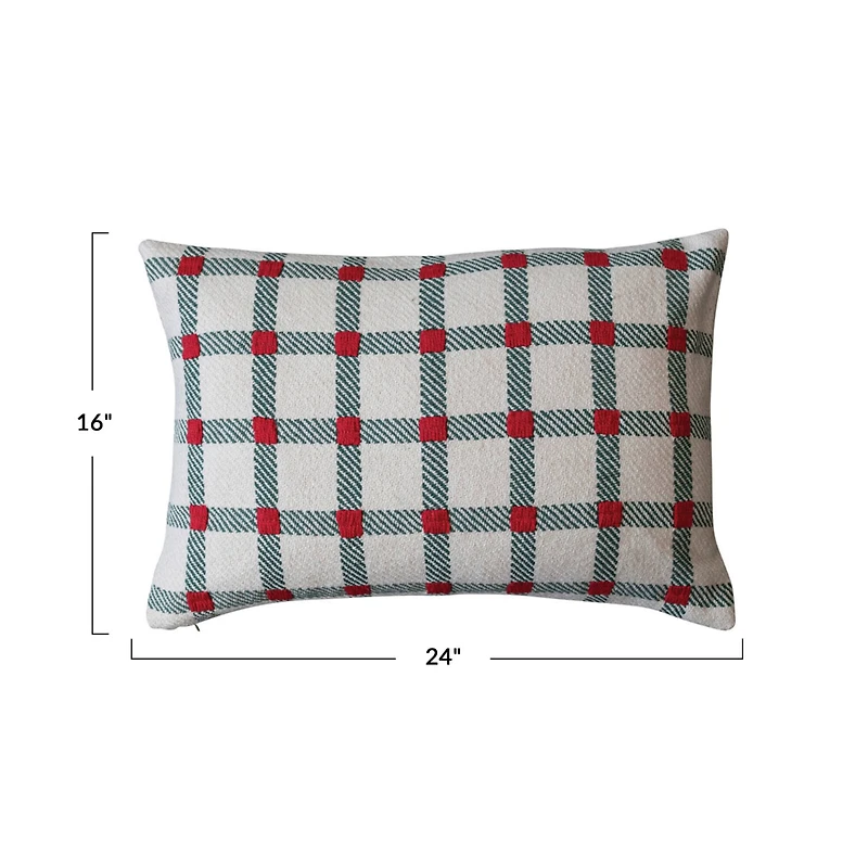 Hello Honey® 24" x 16" Embroidered Red & Green Plaid Lumbar Throw Pillow