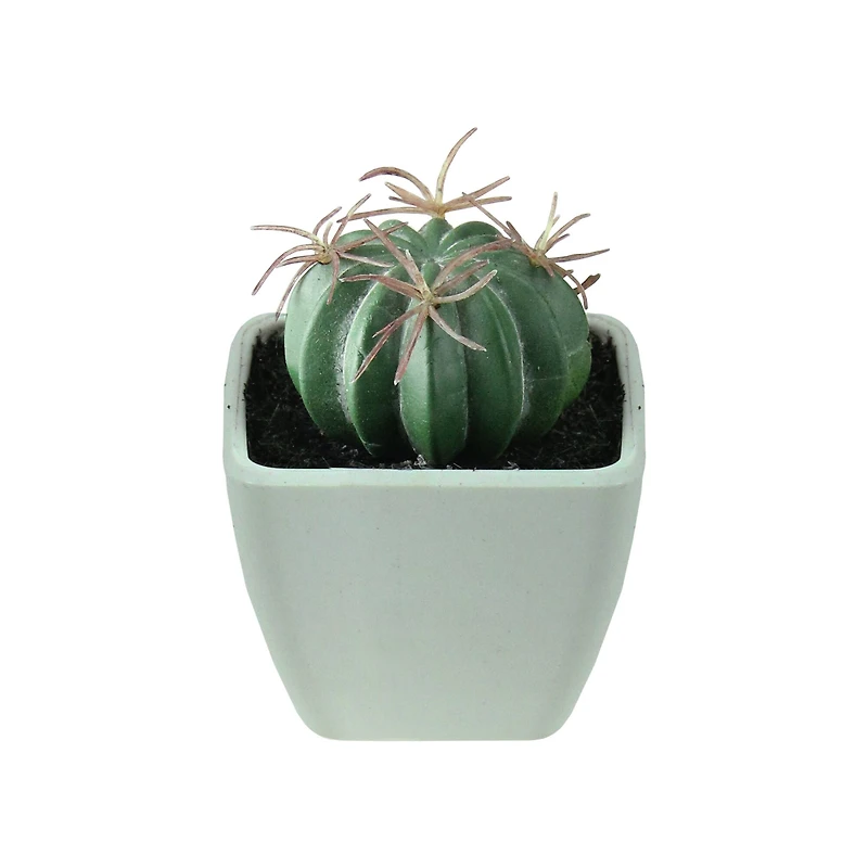 3.5" Faux Green Cactus with Spikes in White Pot