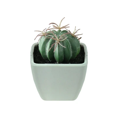 3.5" Faux Green Cactus with Spikes in White Pot