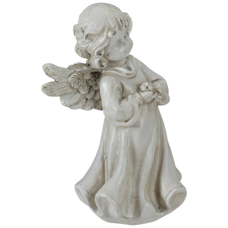 6.5" Angel Girl Holding Flower Outdoor Garden Statue