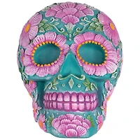 7.75" Blue & Pink Day of the Dead Skull Coin Bank