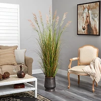 6ft. Grass Plant in Ribbed Metal Planter