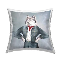 Stupell Industries Trendy Wolf Denim Fashion Outfit Throw Pillow, 18" x 18"