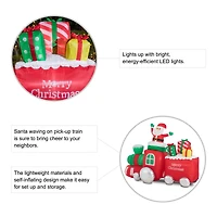 Glitzhome® 8ft. Lighted Inflatable Santa On Pick-Up Train Décor