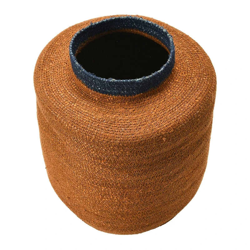 Hello Honey® 15" Orange & Navy Hand-Woven Seagrass Basket