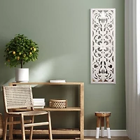 American Art Décor™ 36" Distressed Reflective White Wood Wall Accent Medallion Panel