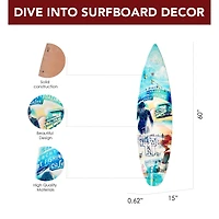 American Art Decor Dogtown Collage Surfboard Plaque Wall Sign - 15" x 59.625"