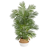 4ft. Areca Artificial Palm in Boho Chic Handmade Cotton & Jute White Woven Planter
