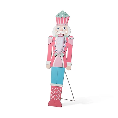 Glitzhome® 60" Christmas Wooden Pink Nutcracker Porch Decor