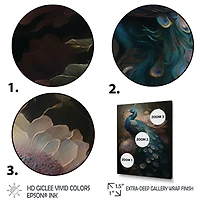 Designart 'Peacock With Flowers' Animals Framed Canvas Wall Art