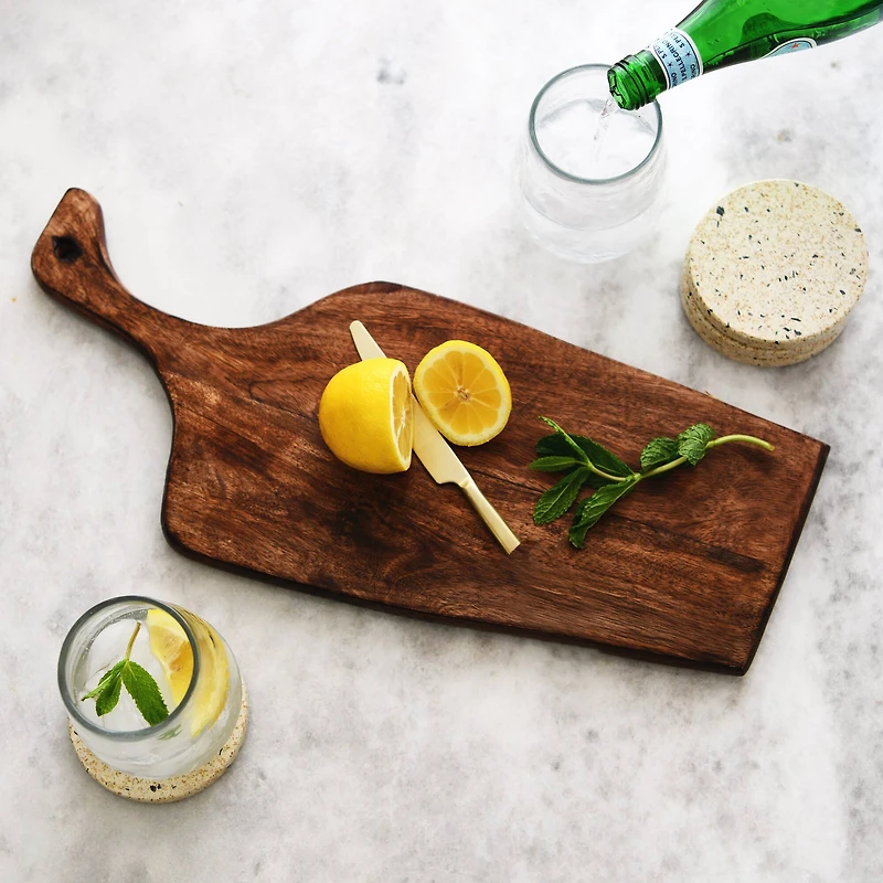 Hello Honey® 19" Espresso Finish Modern Mango Wood Cutting Board with Handle