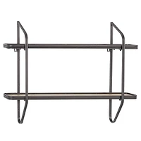 Black Iron and Wood Industrial Wall Shelves, 23" x 32" x 6"