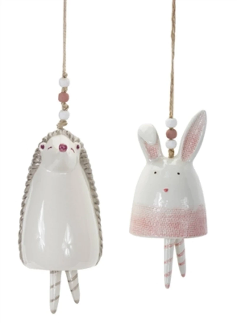 Blush Bunny & Hedgehog Hanging Garden Bells Set