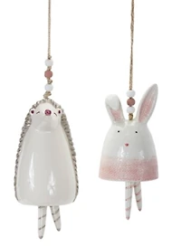 Blush Bunny & Hedgehog Hanging Garden Bells Set