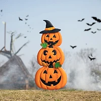 Glitzhome® 3.3ft. Halloween Lighted Metal Stacked Jack-O-Lantern Yard Stake Set