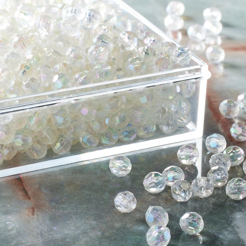 Clear Aurora Borealis Faceted Acrylic Round Craft Beads by Bead Landing™, 8mm