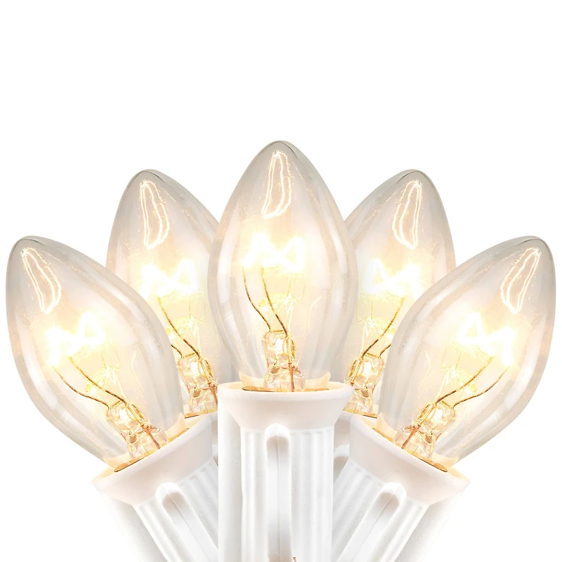 25 Count Clear C7 Christmas Lights 24ft White Wire