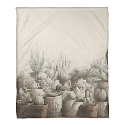 Potted Cacti 50" x 60" Coral Fleece Blanket