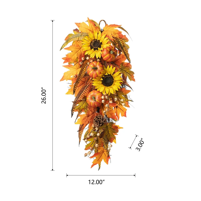 Glitzhome® 26" Sunflower Pumpkin Leaf Swag