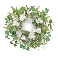 17.5" White Mixed Floral & Foliage Candle Ring