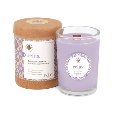 Root Candles Seeking Balance® Relax: Geranium Lavender Jar Candle