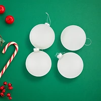 4ct. 4" White & Silver Frosted Matte Glass Ball Ornaments