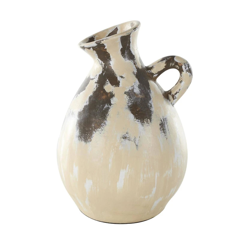 16.5" Cream Ceramic Vase with Curved Handle
