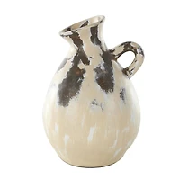 16.5" Cream Ceramic Vase with Curved Handle