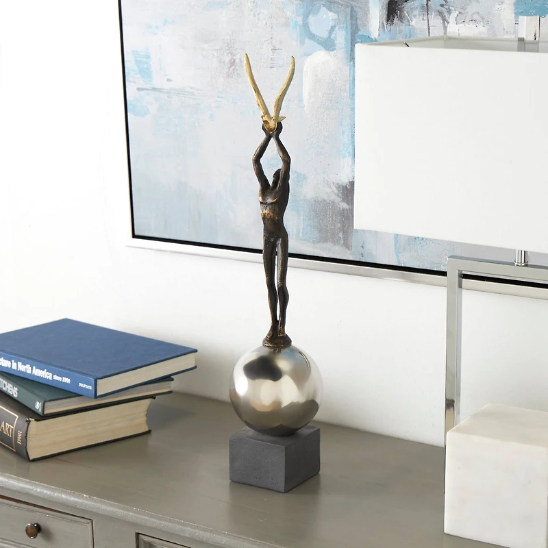 24" Silver Polystone People Sculpture with Stainless Steel Accents