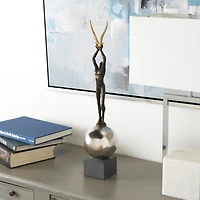 24" Silver Polystone People Sculpture with Stainless Steel Accents