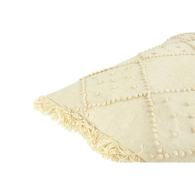 Diamond Design & Fringed Ends Cotton & Linen Lumbar Pillow