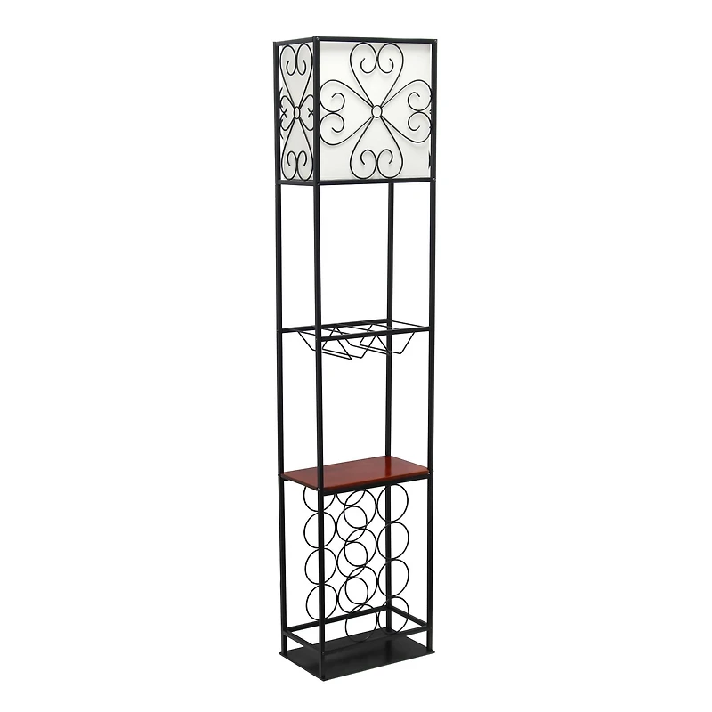 Elegant Designs™ 5ft. Black Organizer Storage Shelf and Wine Rack Floor Lamp