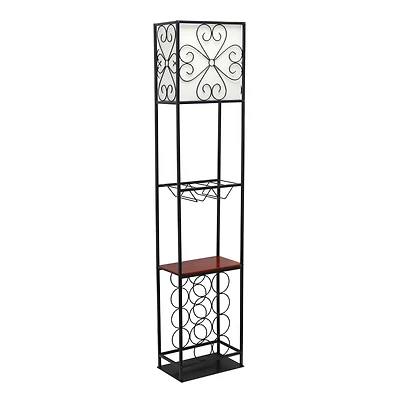 Elegant Designs™ 5ft. Black Organizer Storage Shelf and Wine Rack Floor Lamp