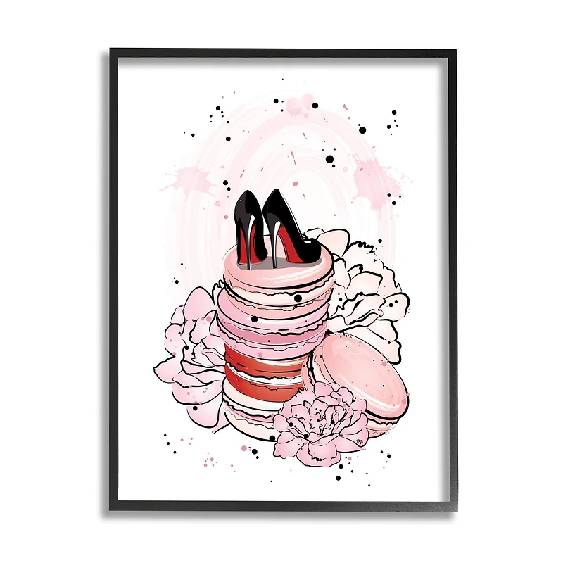 Stupell Industries Glam Red Bottom Heels on Pink Macarons Framed Wall Art
