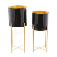 CosmoLiving by Cosmopolitan Set of 2 Black Iron Contemporary Planter, 24" x 10" x 10"