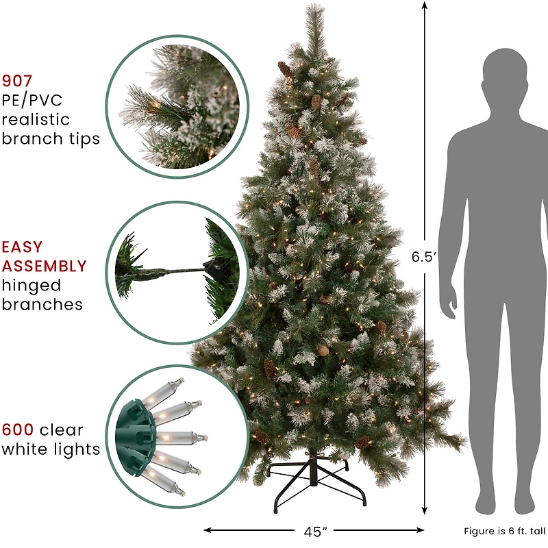 6.5ft. Pre-Lit Snow Valley Pine Artificial Christmas Tree, Clear Lights